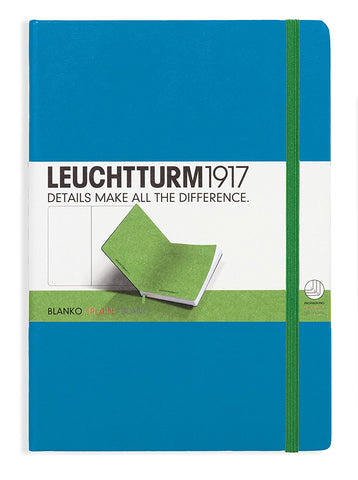 Leuchtturm1917 Medium Size A5 Hardcover Plain Biocolore Notebook, Azure Blue / Lime Color
