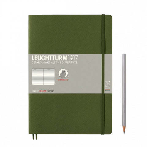 Leuchtturm 1917 Army Green Soft Cover Journal, Slim 7" x 10" - Ruled/Lined