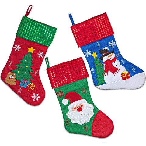 Gift Boutique 18" Christmas Stockings Set of 3; Classic Christmas Stockings Embroidered + Sequins!