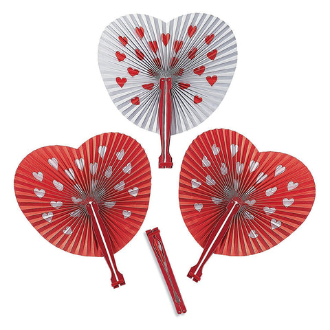 Valentine Red and White Heart Folding Fan; Pack of 12