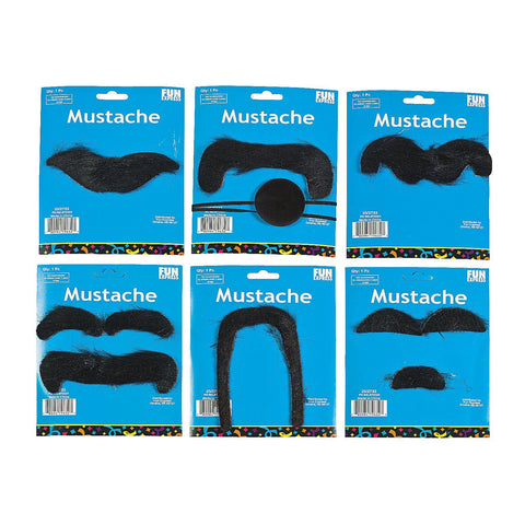 12 Fake Moustaches - Assorted Shapes and Sizes! Costume Fun Mustache