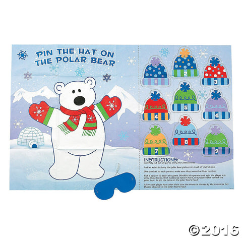 Pin the HAT on the POLAR BEAR/Christmas/WINTER PARTY GAME/w/BLINDFOLD/HOLIDAY FUN