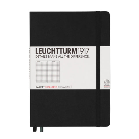 Leuchtturm1917 Medium Size Hardcover Notebook Squared Pages, Black Color Cover