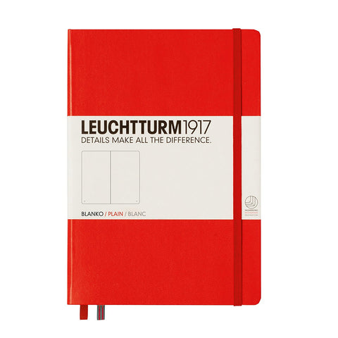 Leuchtturm1917 Medium Size Hardcover A5 Notebook - Plain Pages - Red