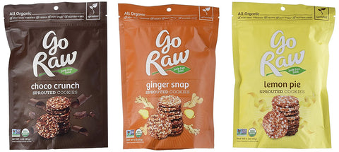 Go Raw Organic Gluten-Free Sprouted Cookies 3 Flavor Variety Bundle: (1) Go Raw Organic Ginger Snap Sprouted Cookies, (1) Go Raw Organic Lemon Pie Sprouted Cookies, and (1) Go Raw Organic Choco Crunch Sprouted Cookies, 3 Oz. Ea. (3 Bags Total)