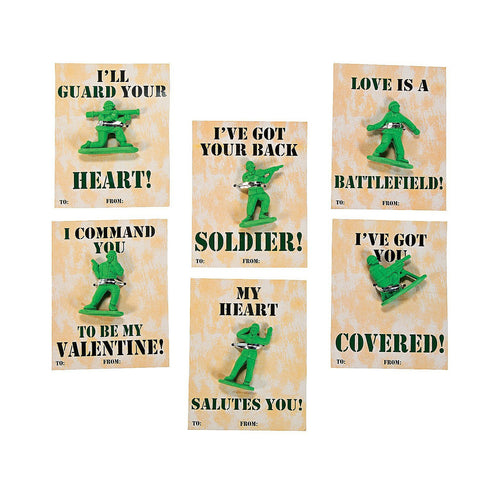 24 Classroom Army Guy Valentine Cards with Soldier Erasers