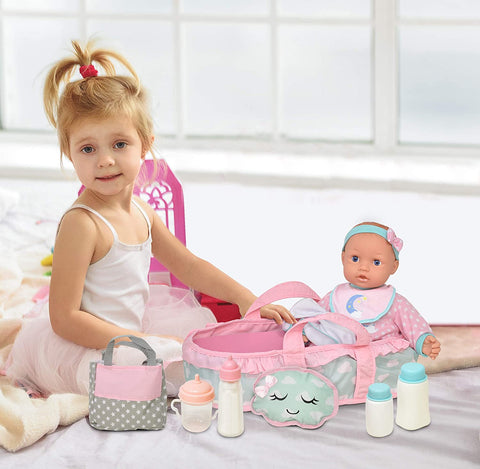 Dream Collection Baby Doll With Bib & Bottle Set Assorted Each