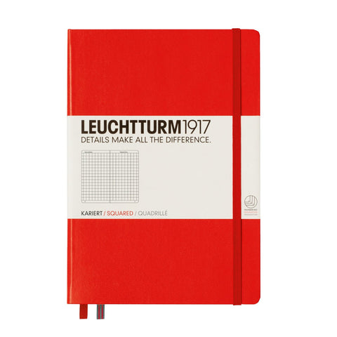 Leuchtturm1917 Medium Size A5 Hardcover Squared Notebook, Red Color
