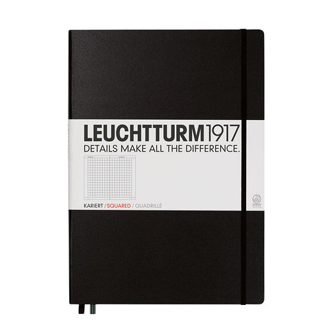 Kikkerland Leuchtturm1917 Master Classic Hardcover Notebook, 233 Pages - Squared Pages - Black