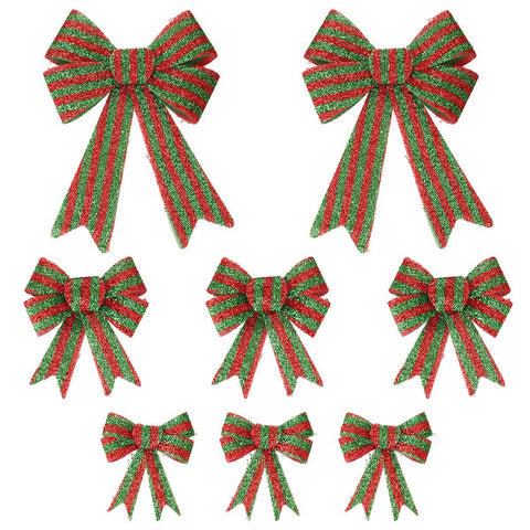Gift Boutique Christmas Bows, 8 Pack Made of Quality Tinsel; Includes 2 Large Bows, 3 Medium Bows & 3 Small Bows!