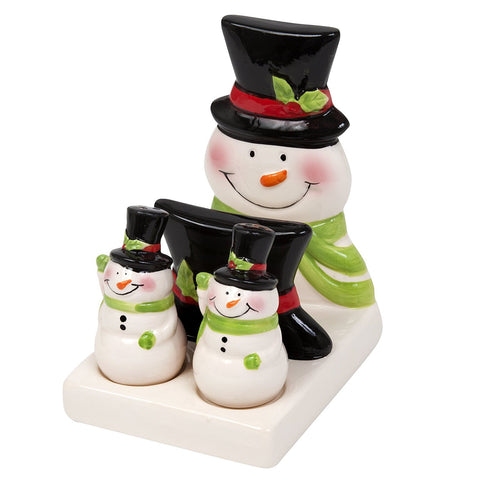 Ceramic Snowman Napkin Holder With Salt and Pepper Shakers Set