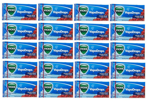 Vicks Vapodrops Candy Cough Relief Cherry Flavor Cough Suppressant and Oral Analgesic - 20 Packs of 20 Drops Each (Total 400 Menthol Drops) - Tj10