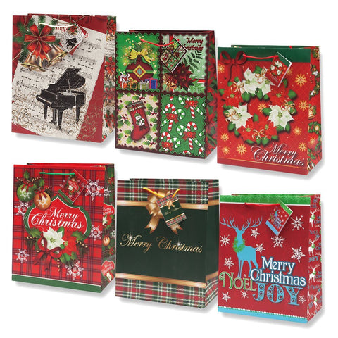 12-pack Assorted Christmas Gift Bags; (Large)