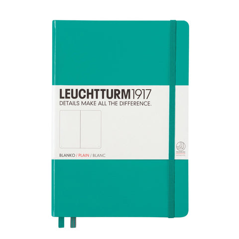 Leuchtturm1917 Medium Size Hardcover A5 Notebook, Plain Pages, Emerald Color