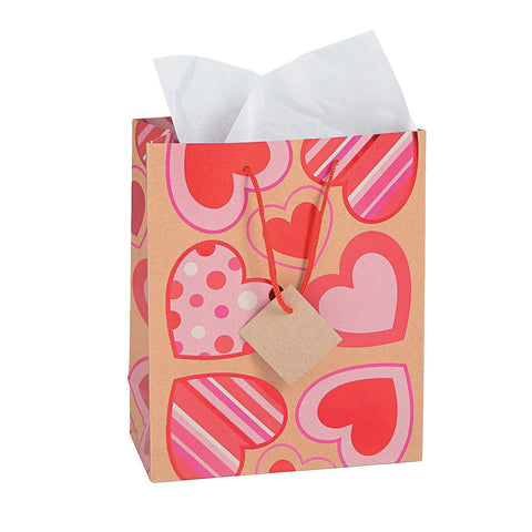 12 Paper Medium Pattern Heart Craft Bags