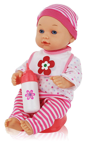 Super Cute 12" White Baby Doll, Comes with a Training Potty, Adorable Bib, and Baby Bottle, Give your Daughter the Right Training While She Does it Herself.