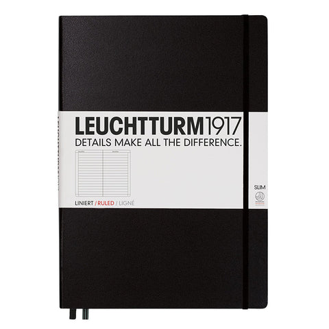 Kikkerland Leuchtturm1917 Master Slim Hardcover A4+ Notebook - Ruled / Lined Pages - Black Cover