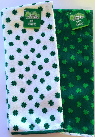 St. Patrick's Day Shamrock Towels Set of 2 Green and White