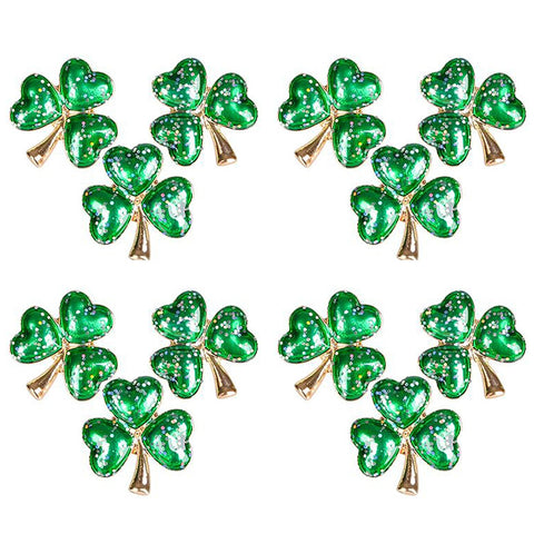 Irish Saint Patricks Day 1" Glitter Shamrock Pins Party Supplies (12 per order)