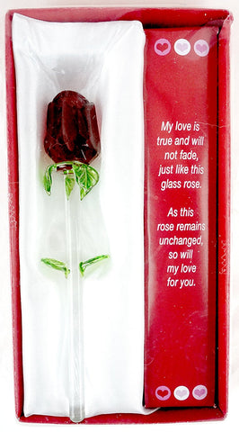 Forever Rose - Valentines Day or Special Occasion - Say I Love You with this Handmade Glass Roses with Love Poems 5" Boxed (RED, 1)