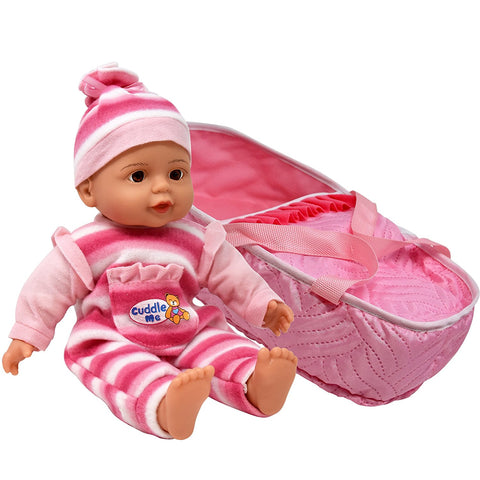13 Inch Soft Body Baby Doll - with Take Along Pink Doll Bassinet Carrier, Doll Plays 3 Different Baby Sounds and Comes Dressed in an Adorable Outfit with Matching Hat