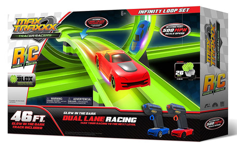 Max Traxxx R/C Award Winning Tracer Racers High Speed Remote Control Infinity Loop Track Set