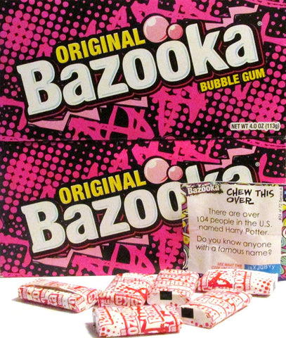 Original Bazooka Bubble Gum Party Box Individually Wrapped Pieces with New Comics Games and Activities 4.0 Oz (2 Pack)