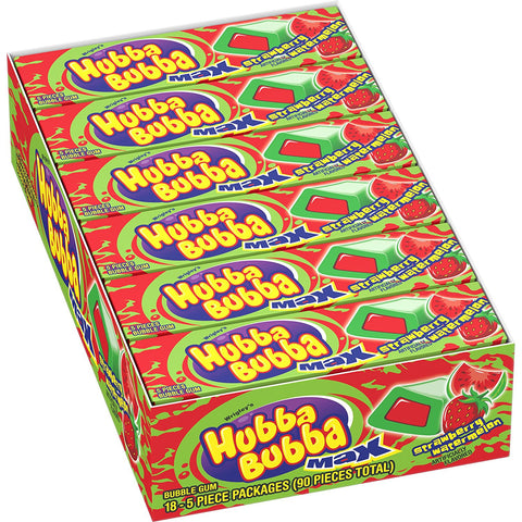 Hubba Bubba Max Strawberry Watermelon Bubble Gum, 5 Piece (Pack of 18)