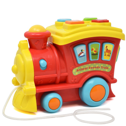 Music Pull Along Toy Train- Educational Push and Roll Learning Numbers and Animals Car Walker With Walking String, Lights and Sounds, Basic Fun For Babies Toddlers Boys Girls Little Kids and Children