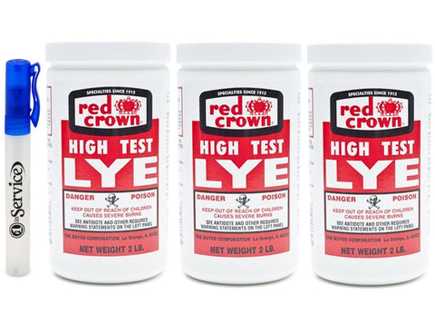 Red Crown High Test Lye for Soap Making Case of 3-2 Lb. Packages, Hand Sanitizer Included