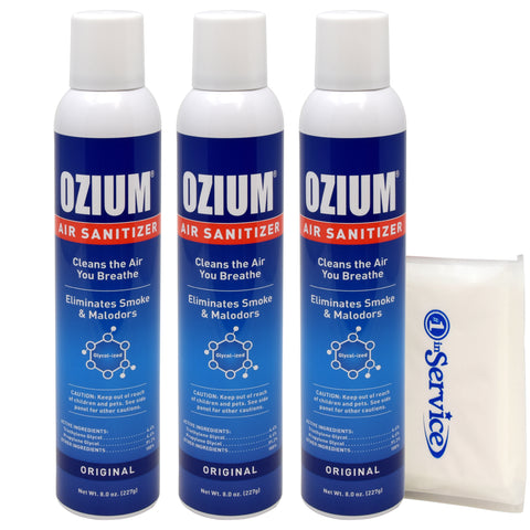 Ozium Air Sanitizer Spray - Glycolized Air Freshener Reduces Airborne Bacteria Eliminates Smoke & Malodors 8oz Spray Air Freshener, Original (3 Pack) and Tissue Pack