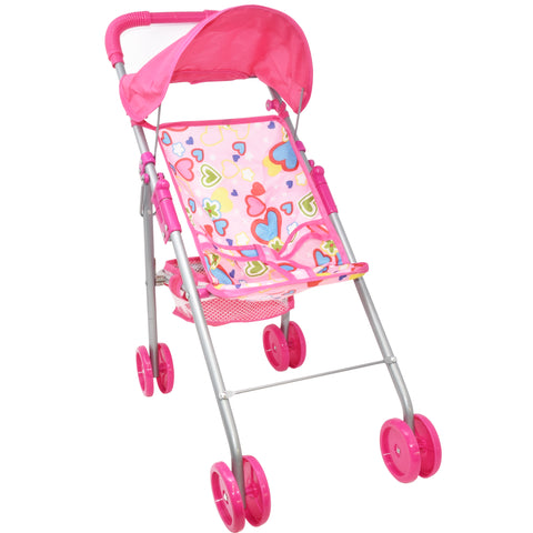My First Doll Stroller - Foldable Doll Stroller with Hood and Basket
