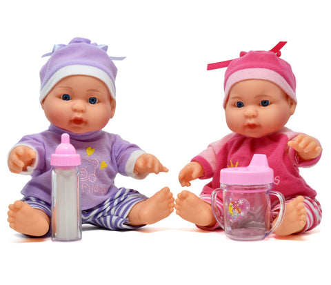Little Princess Baby Twin Dolls, 9 Inch With Adorable Outfit Super Cute Twin Dolls, Baby Bottle and Sippy Cup Included