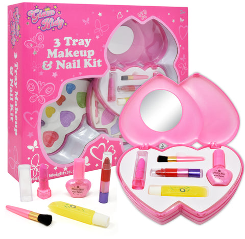 Pretend Makeup for Girls, Washable Beauty Kit, Real Non Toxic Play Cosmetic Set