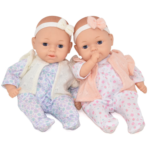 Twin Baby Dolls, 13 Inch Girl and Boy with Magic Disappearing Milk Bottle and Juice Bottle
